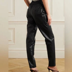 Tibi Black Straight Leg Faux Leather Pants Elastic Waist 4 Pockets Size S